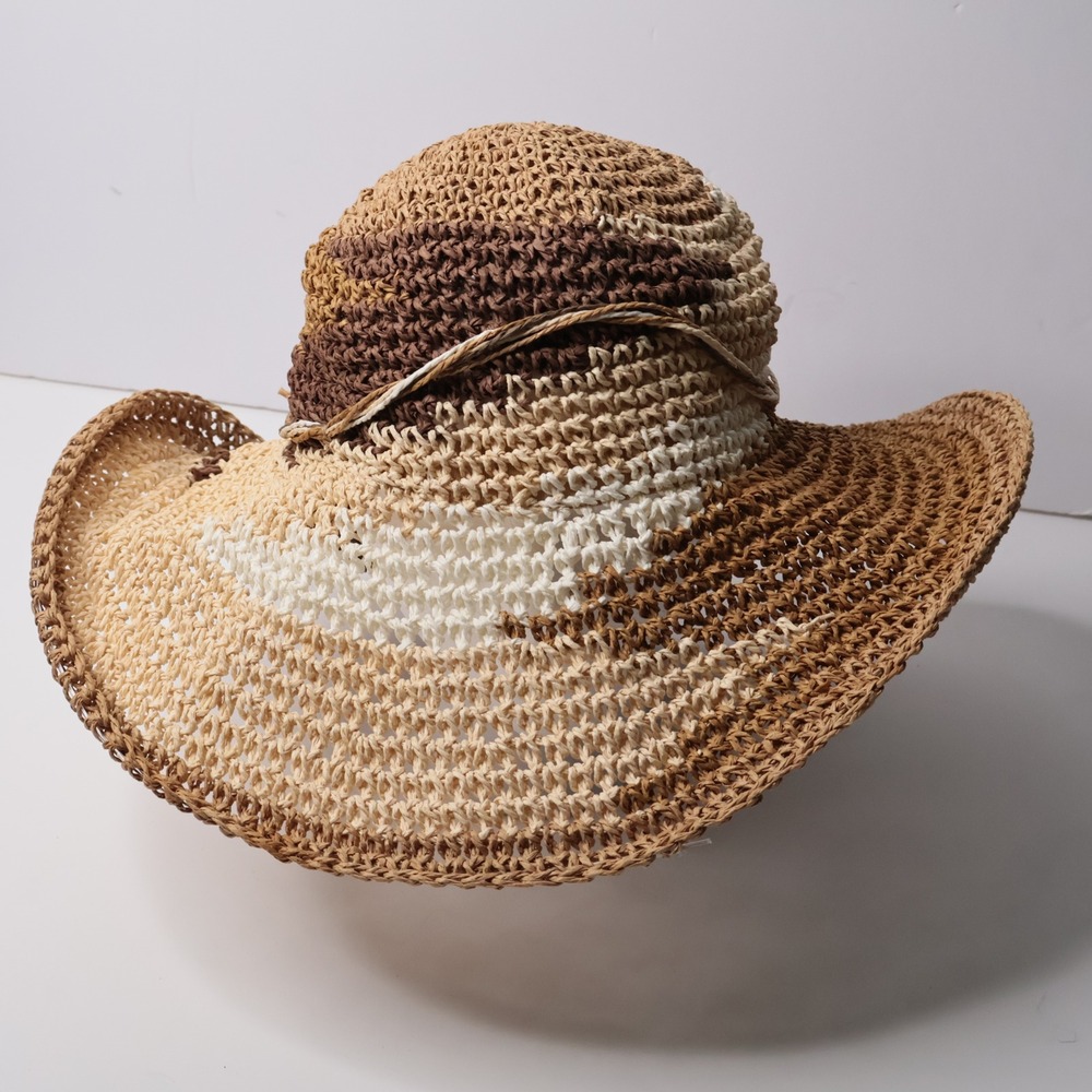 Cappelli Straw Hat Artsy Boho Unique Beach Country Western Summer Brown Tan